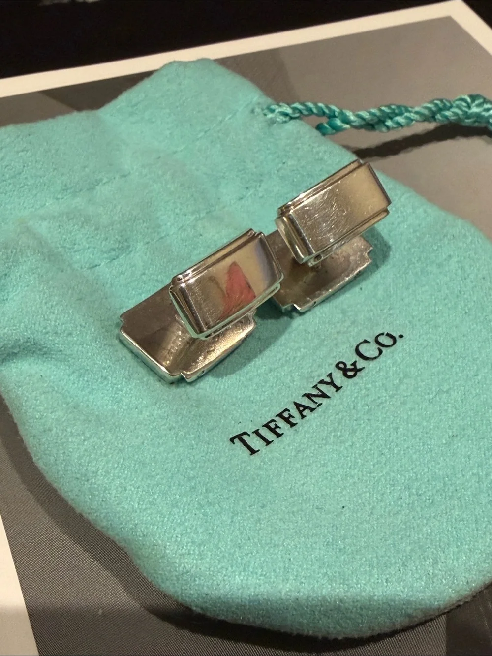 Tiffany & Co. Silver Metropolis Cuff Links w Tiffany Pouch - Graduation, Fathers